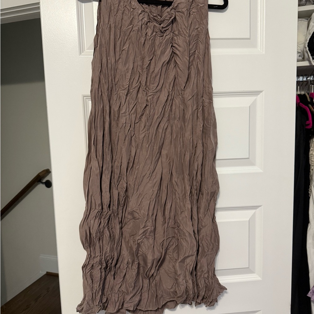Garnet Hill crinkle silk dress XL MUSHROOM